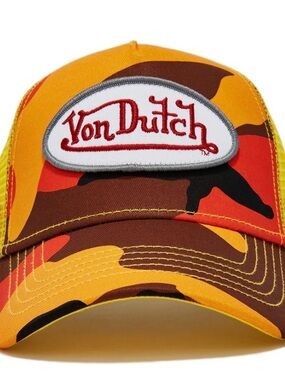 Von Dutch Orange Yellow Brown Camo Trucker Hat